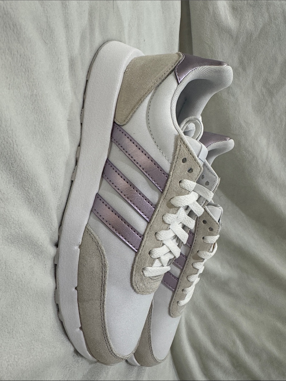 adidas Women’s White & Lavender Metallic Retro Sneakers